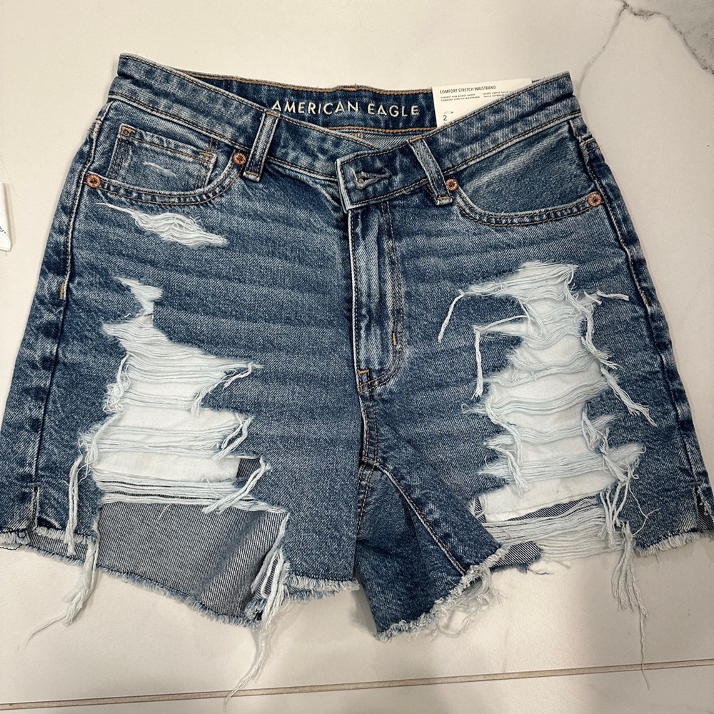 American Eagle Outfitters Distressed Blue Denim Shorts